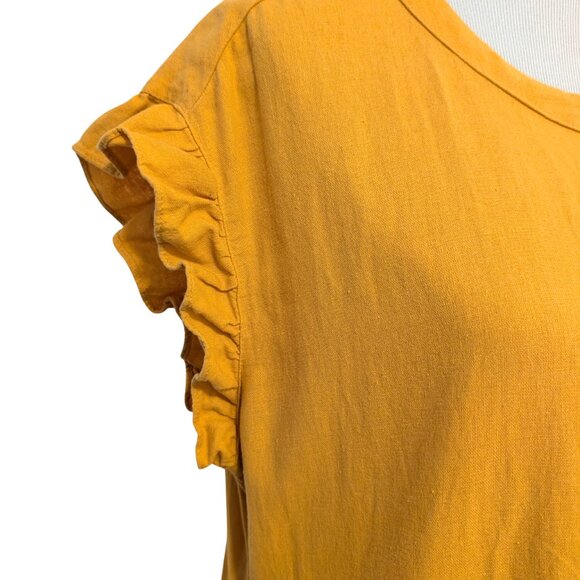 Adyson Parker Womens Size L Yellow Gold Linen Rayon Tiered Ruffled S/S Dress - Picture 5 of 11